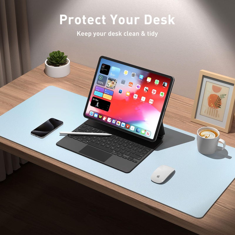 Aothia Leather Desk Pad Protector, Mouse Pad, Office Desk Mat, Non-Slip PU Leather Desk Blotter, Laptop Desk Pad, Waterproof Desk Writing Pad for Office and Home (36" x 17", Baby Blue) - Image 3