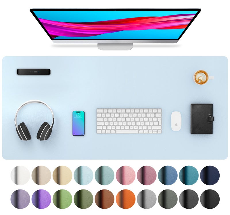 Aothia Leather Desk Pad Protector, Mouse Pad, Office Desk Mat, Non-Slip PU Leather Desk Blotter, Laptop Desk Pad, Waterproof Desk Writing Pad for Office and Home (36" x 17", Baby Blue) - Image 1