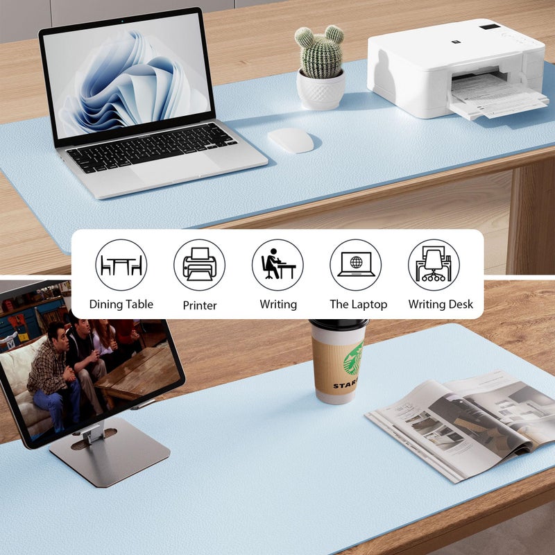 Aothia Leather Desk Pad Protector, Mouse Pad, Office Desk Mat, Non-Slip PU Leather Desk Blotter, Laptop Desk Pad, Waterproof Desk Writing Pad for Office and Home (36" x 17", Baby Blue) - Image 5