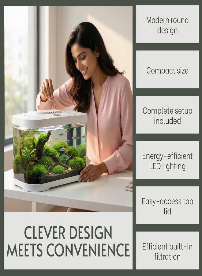 Rizopets Premium Round Fish Aquarium Tank, Complete Setup with Lid, LED Light & Filter, Modern Round Design for Home & Office, White, Small - Image 3