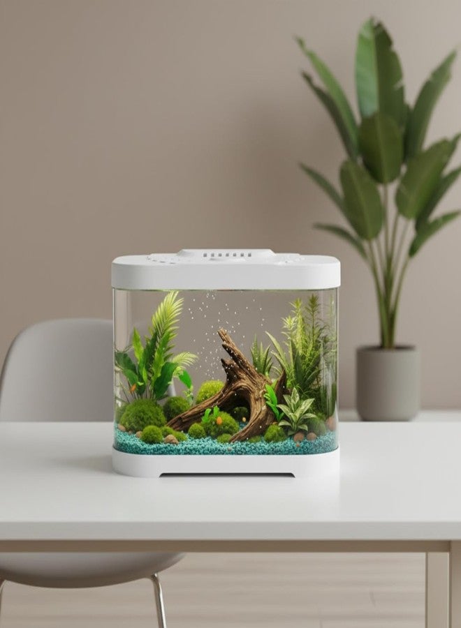 Rizopets Premium Round Fish Aquarium Tank, Complete Setup with Lid, LED Light & Filter, Modern Round Design for Home & Office, White, Small - Image 2