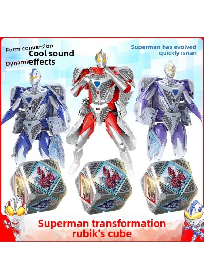 مجموعة دمية مكعب روبيك المتحولة الكبيرة الأصلية من سوبرمان المتحول، مجموعة كاملة للأطفال والأولاد تستفيد من التفكير الذكي - اللون: C9878-A مكعب روبيك مشوه أحمر + دمية واحدة - Image 2