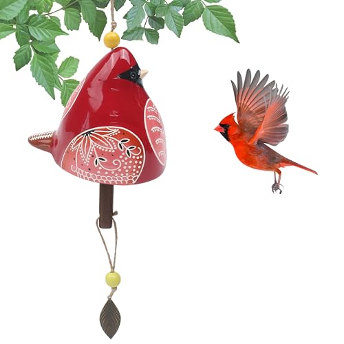 Marsrut Bird Song Bell Wind Chime Ceramic Cardinal Fashion Hanging Windchimes for Rustic Music Garden Backyard Church Decoration Porch Outside Outdoor Festival Memorial Gift Witness Friendship Red - Image 1