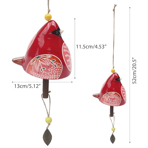 Marsrut Bird Song Bell Wind Chime Ceramic Cardinal Fashion Hanging Windchimes for Rustic Music Garden Backyard Church Decoration Porch Outside Outdoor Festival Memorial Gift Witness Friendship Red - Image 3