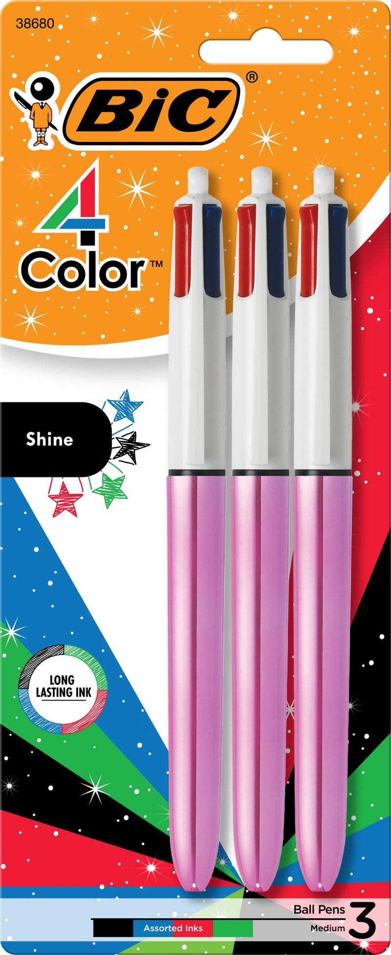 BIC 4 Color Shine Retractable Ballpoint Pen with 10 mm Point and Wide Barrel 3Count in Assorted Ink - Image 2