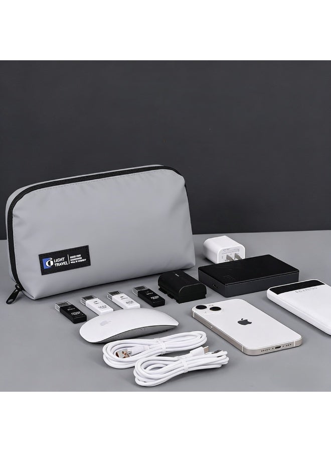 Travel Cable Organizer Bag Electronic Accessories Portable Waterproof Carrying Bag Double Layers All-in-One Storage Bag for Cord, Charger, Phone and Earphone - Grey - Image 3
