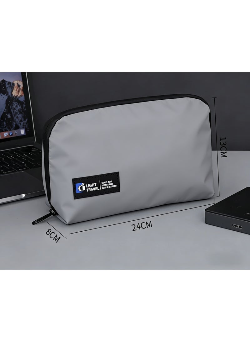 Travel Cable Organizer Bag Electronic Accessories Portable Waterproof Carrying Bag Double Layers All-in-One Storage Bag for Cord, Charger, Phone and Earphone - Grey - Image 2