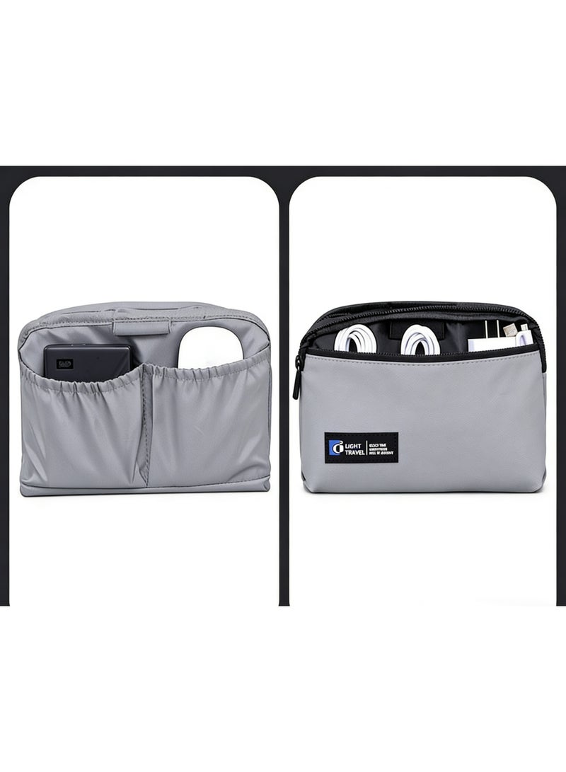 Travel Cable Organizer Bag Electronic Accessories Portable Waterproof Carrying Bag Double Layers All-in-One Storage Bag for Cord, Charger, Phone and Earphone - Grey - Image 5