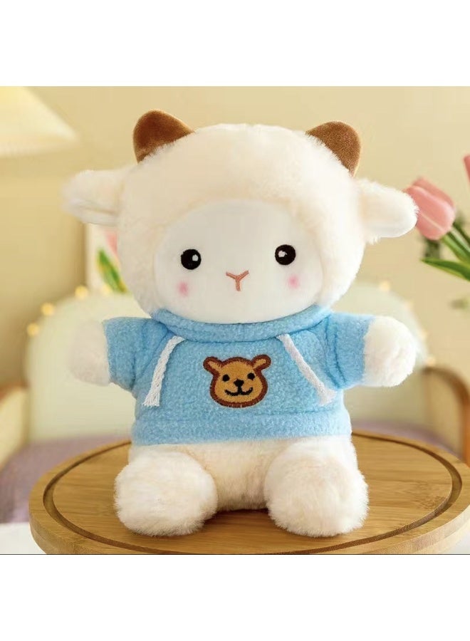 Online Red Boke lamb plush toy cute little sheep doll children birthday gift wedding hand gift Blue sweater Polk sheep
