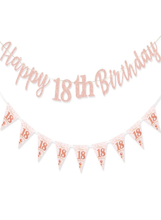 MAGLAUG 18th Birthday Banner Girls, Happy18th Birthday Banners 18th Birthday Decorations Banners for Girls Her Party Dec Rose Gold (Birthday18th) - Image 1