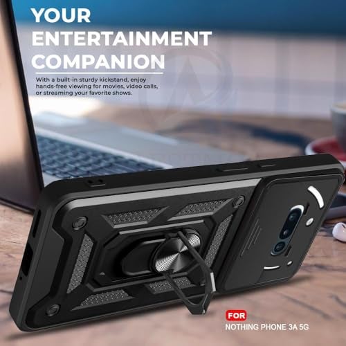 AIBEX® Back Cover for Nothing Phone 3(a) 5G | D10 Tough Armor Case | Sliding Camera Shield | 360° Protection | Kickstand Ring Holder | Military-Grade Shockproof Bumper Case - Image 5