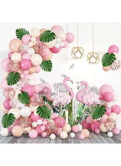 Zeemey 132PCS DIY Balloon Garland Hawaiian Summer Party Tropical Flamingo Theme Party Decor Palm Leaves Hot Pink Chrome Green Balloons Garland Perfect for Baby Shower Bridal Shower Birthday Party Decorations  - Image 1