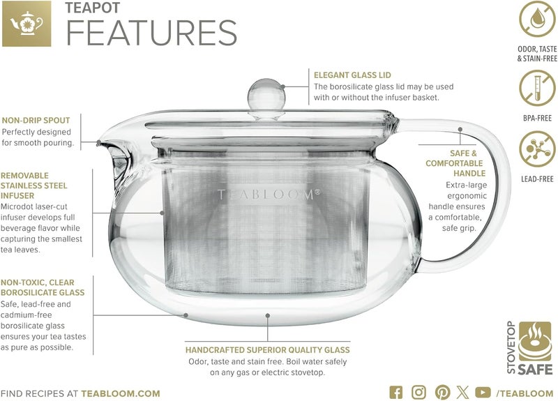 Teabloom Kyoto 2-in-1 Tea Kettle and Tea Maker – Glass Teapot with Removable Loose Tea Infuser – Tea Connoisseur's Choice - Image 4