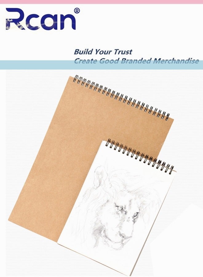 Rcan A3 A4 A5 Spiral Notebooks Blank Sketch Notebooks Kraft Cover Sketchbook for Sketching Diary Memo Journal for Students 30 Pages 60 Sheets 120G - Image 1