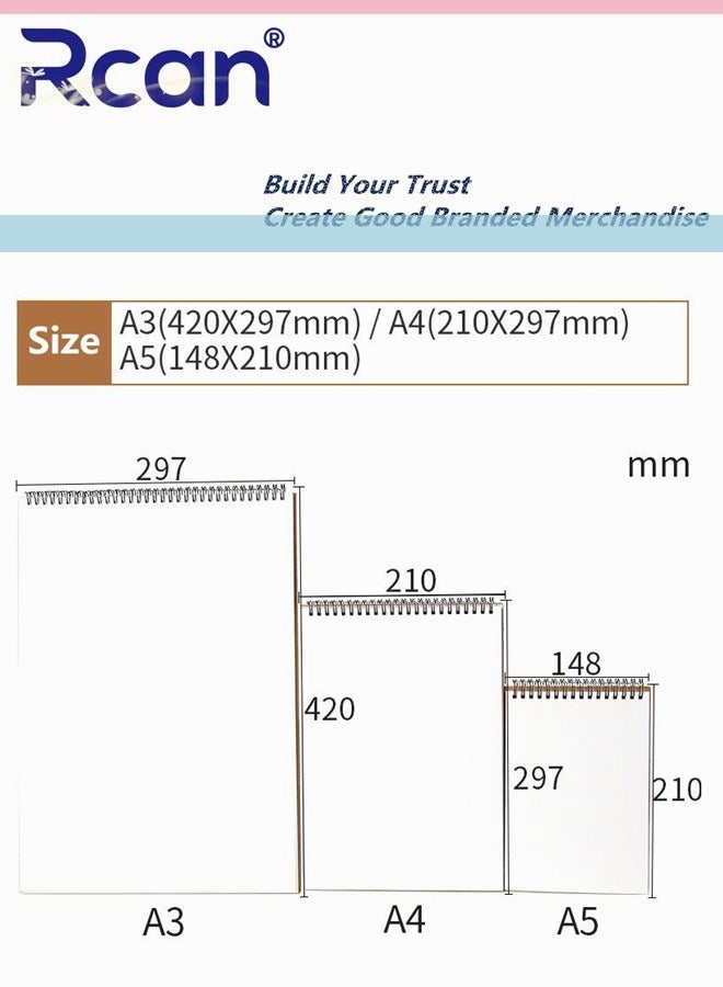 Rcan A3 A4 A5 Spiral Notebooks Blank Sketch Notebooks Kraft Cover Sketchbook for Sketching Diary Memo Journal for Students 30 Pages 60 Sheets 120G - Image 4
