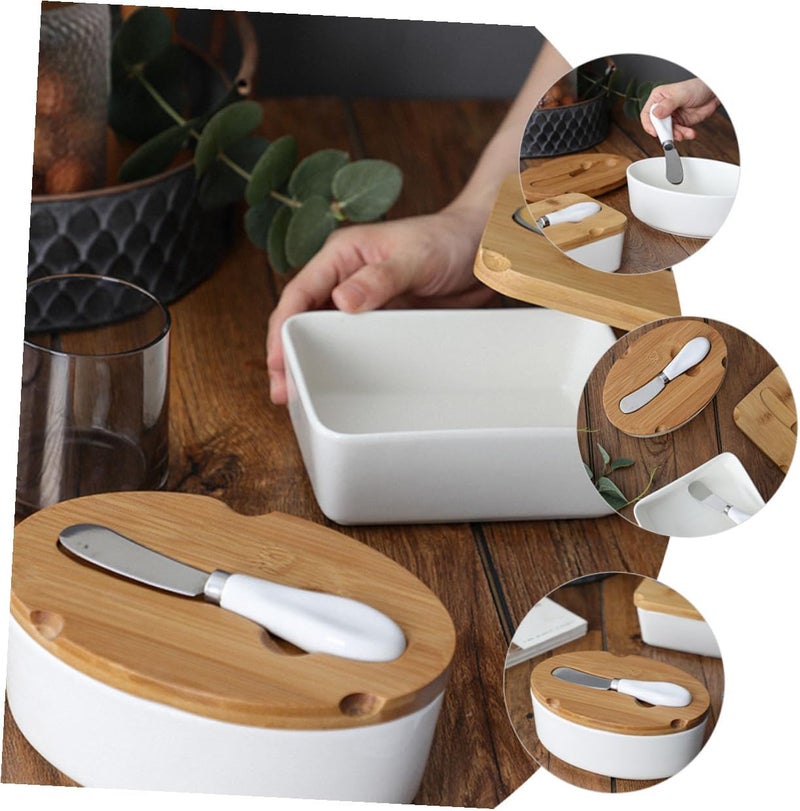 Ceramic Butter Dish and Cheese Plate Set with Lid Oval Nordic Style Butter Storage Box with Cutter Household Tableware and Cheese Preservation - Image 5