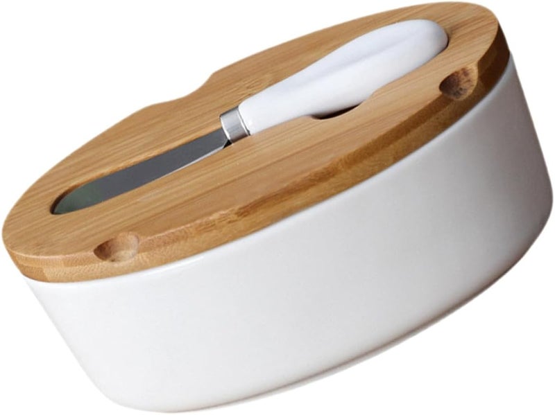 Ceramic Butter Dish and Cheese Plate Set with Lid Oval Nordic Style Butter Storage Box with Cutter Household Tableware and Cheese Preservation - Image 1