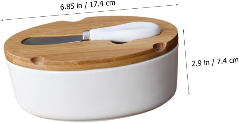 Ceramic Butter Dish and Cheese Plate Set with Lid Oval Nordic Style Butter Storage Box with Cutter Household Tableware and Cheese Preservation - Image 2