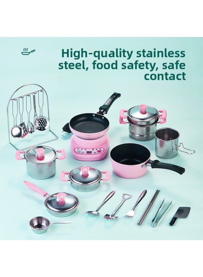 Children's Mini Small Kitchen Real Cooking Full Set Internet Celebrity Play House Cooking Simulation Tableware Stainless Steel Real Cooking Toys-Color:Non-stick Milk Pot-blue (space Aluminum) - Image 3