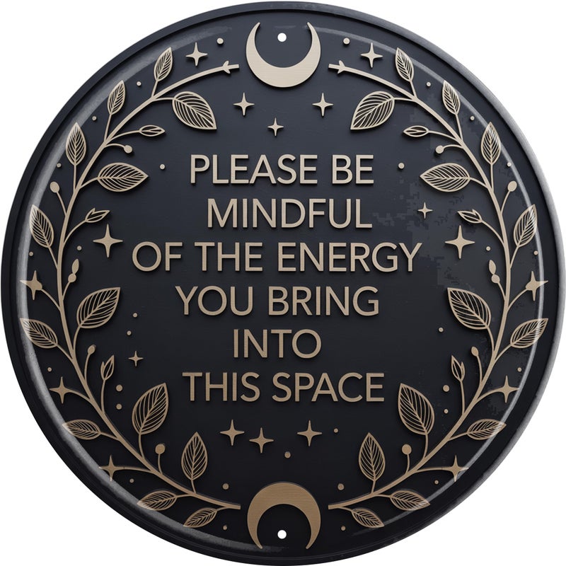 AWISZZZ Mindful Energy Metal Sign 8x8in Round Inspirational Plaque for Office Wall Decor Positive Gift - Image 1