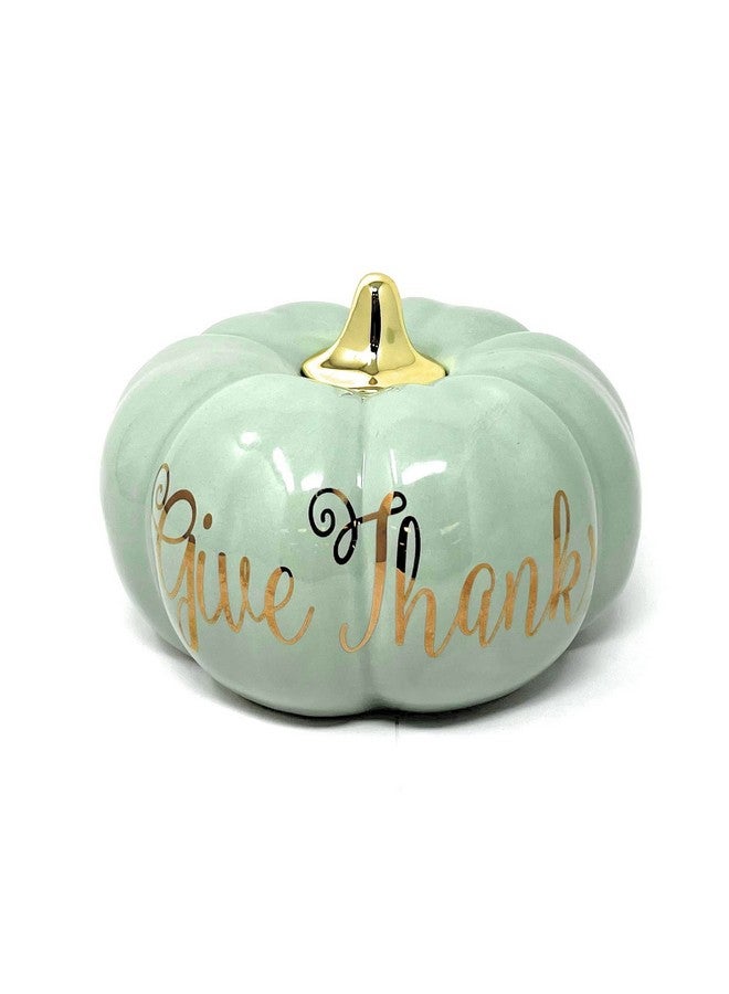 Nature's Mark Thanks Giving Fall Harvest Ceramic Pumpkin Decor, Give Thanks (4.5" H x 6.5" W x 6.5" D) - Image 1