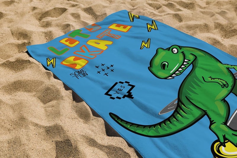 hermet Dinosaur Beach Towel for Kids, 70 x 140 cm, Bath Towel for Beach or Pool with Dinosaur Designs, 100% Soft Cotton, Lightweight and Practical - Image 5