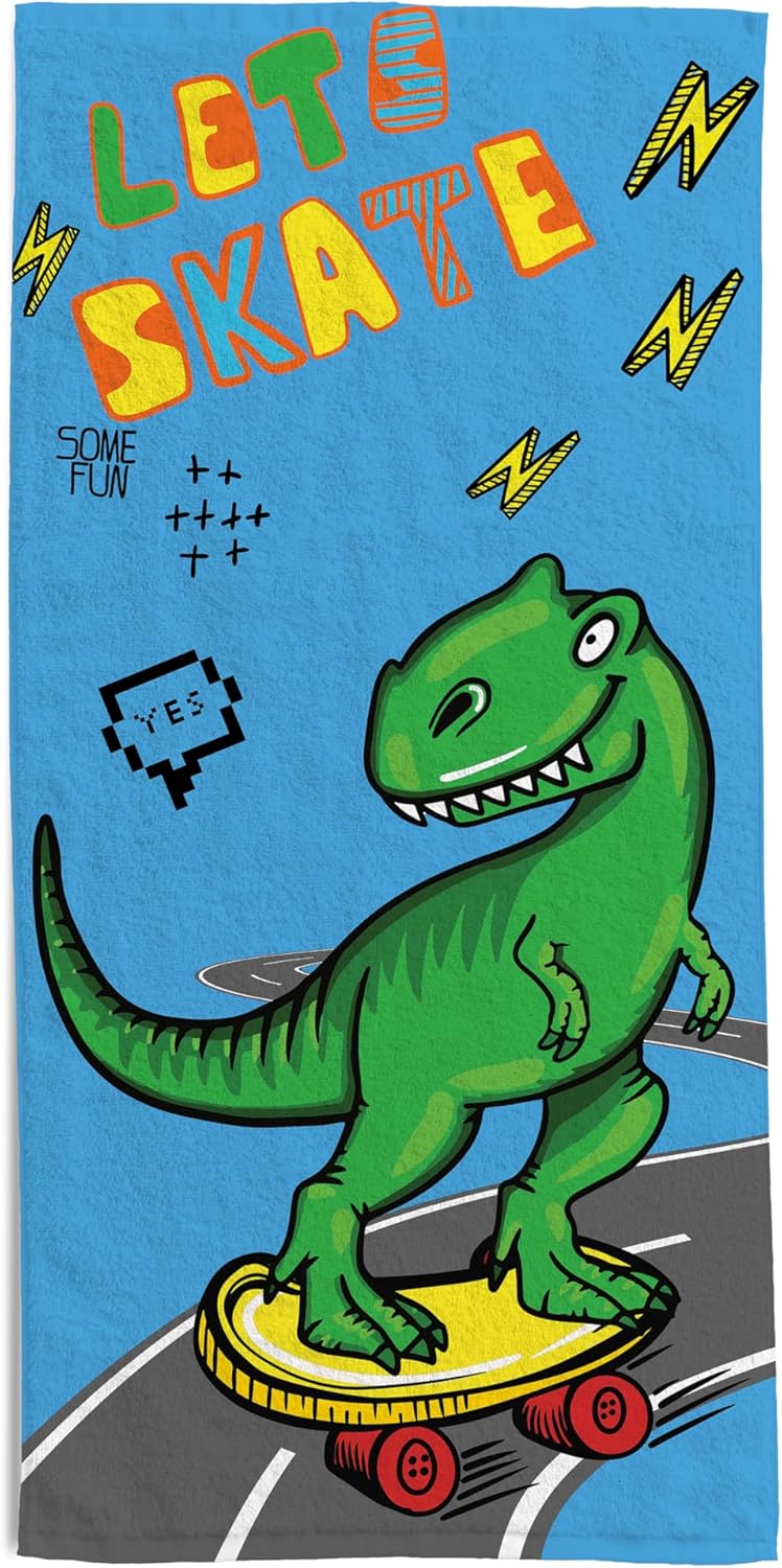 hermet Dinosaur Beach Towel for Kids, 70 x 140 cm, Bath Towel for Beach or Pool with Dinosaur Designs, 100% Soft Cotton, Lightweight and Practical - Image 1