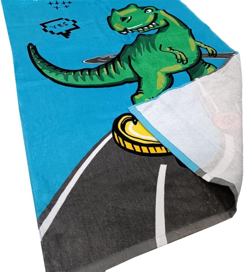 hermet Dinosaur Beach Towel for Kids, 70 x 140 cm, Bath Towel for Beach or Pool with Dinosaur Designs, 100% Soft Cotton, Lightweight and Practical - Image 3