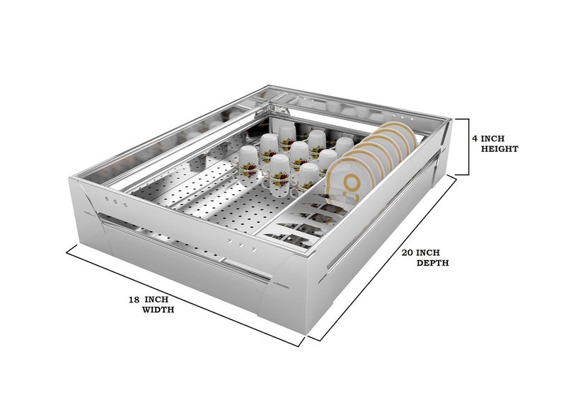 BLOO BASKET BLOO BASKET 202 Stainless Steel Modular Kitchen Basket Rectangular Perforated 4 Cup Saucer 4 Cutlery 8 Thali Set of 3Size18 Inch Width 20 Inch Depth Silver  - Image 3