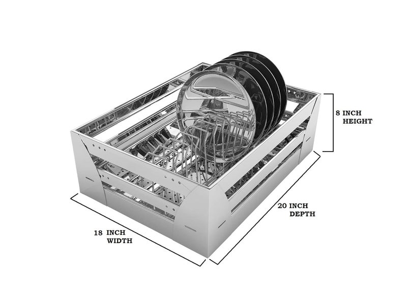 BLOO BASKET BLOO BASKET 202 Stainless Steel Modular Kitchen Basket Rectangular Perforated 4 Cup Saucer 4 Cutlery 8 Thali Set of 3Size18 Inch Width 20 Inch Depth Silver  - Image 5