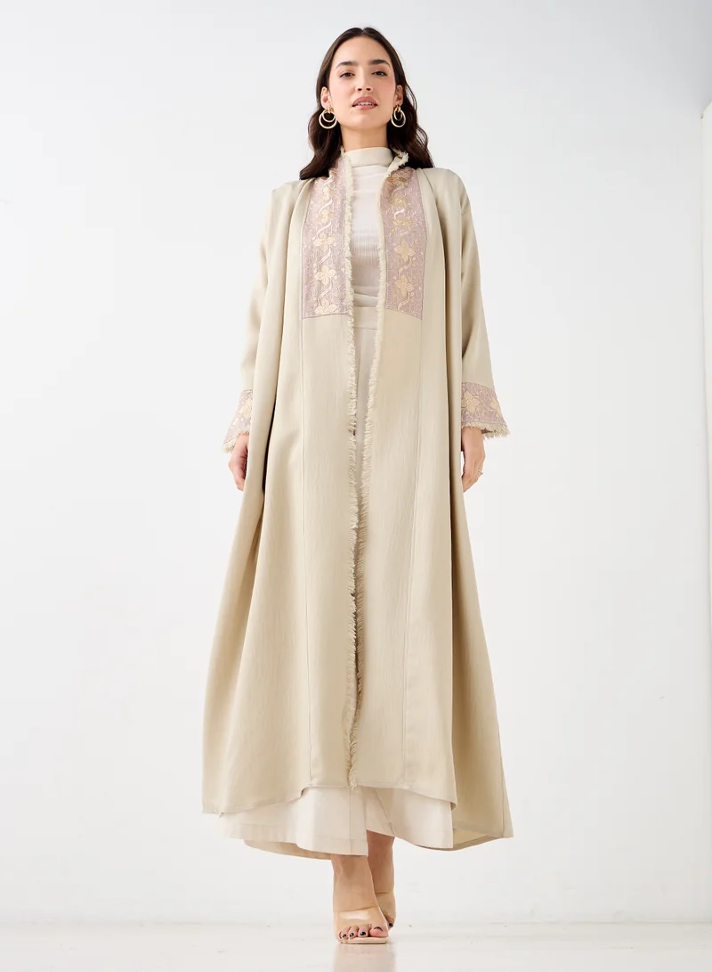 هدية المدينة  Beige Open Abaya - HM