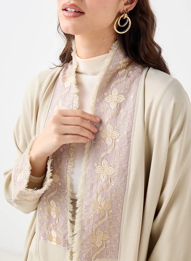 Hadiyath Al Madinah Beige Open Abaya - HM