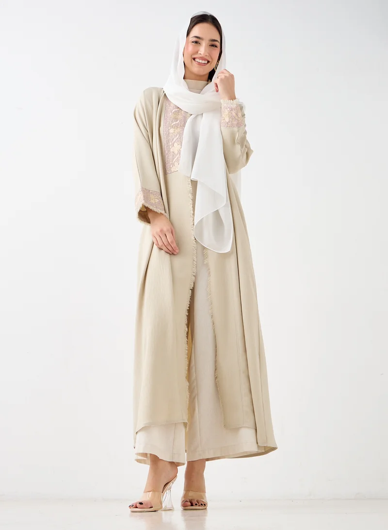 Hadiyath Al Madinah Beige Open Abaya - HM