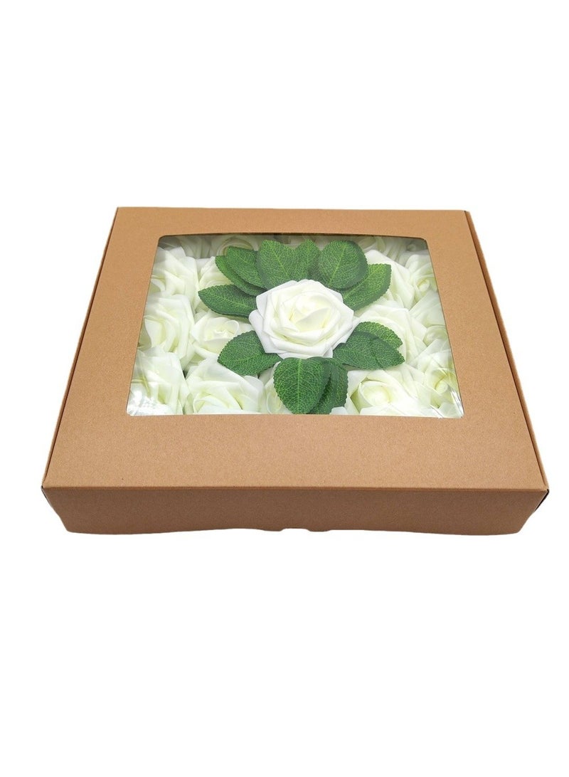 DUNISO Artificial Flowers Real Looking Ivory Foam Fake Roses with Stems for DIY Wedding Bouquets White Bridal Shower Centerpieces Arrangements Party Tables Decoration, 25pcs - Image 5