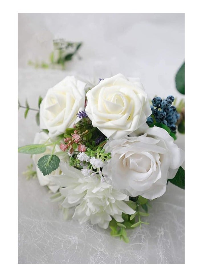 DUNISO Artificial Flowers Real Looking Ivory Foam Fake Roses with Stems for DIY Wedding Bouquets White Bridal Shower Centerpieces Arrangements Party Tables Decoration, 25pcs - Image 3
