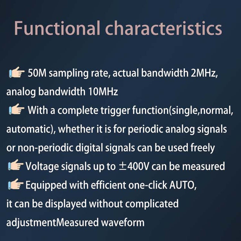 Compact Portable Digital Oscilloscope 50M Sampling Rate 10M Analogue Bandwidth Handheld Current Oscilloscope Cellphone Repairs Lissajous Patterns 6A Current Waveform Measurement Dual-channel - Image 5