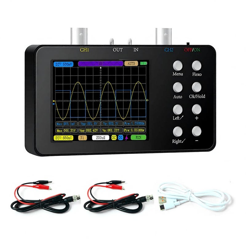 Compact Portable Digital Oscilloscope 50M Sampling Rate 10M Analogue Bandwidth Handheld Current Oscilloscope Cellphone Repairs Lissajous Patterns 6A Current Waveform Measurement Dual-channel - Image 1