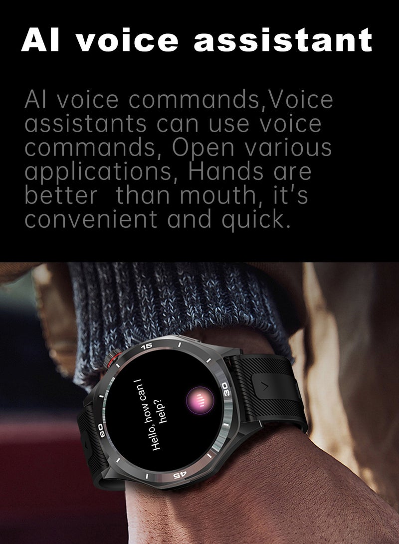 رولستيمي ساعة ذكية للرجال ، شاشة عالية الدقة 1.52" ، وضع رياضي متعدد ، مراقبة صحية ، مساعد صوت بالذكاء الاصطناعي ، ساعة ذكية للأعمال مقاومة للماء من آي بي 67 ، شريط آر تي-آي 129 أسود - Image 4