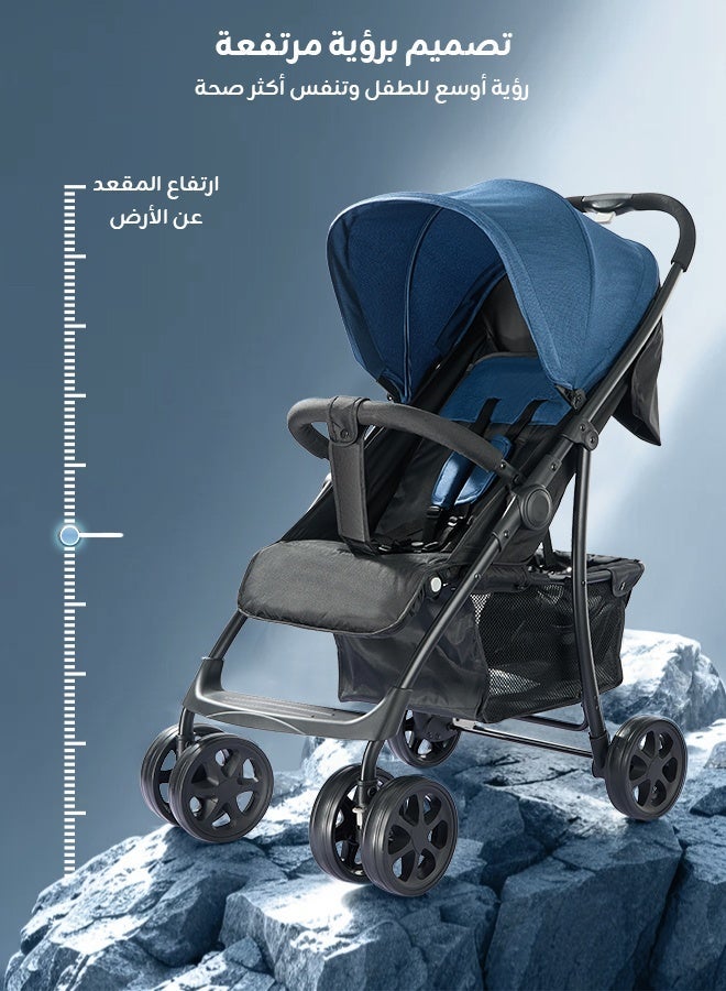 hibobi 3-in-1 Luxury Tow-way Baby Stroller, One-Click Fold, 20cm Shock-Absorbing Rubber Wheels, Detachable Bassinet & Baby Car Seat, Multi-Position Recline, 70kg Capacity, Suitable for 0–6 Years - Image 3