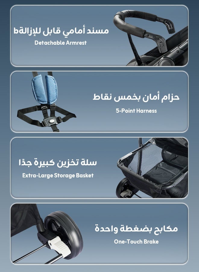 hibobi 3-in-1 Luxury Tow-way Baby Stroller, One-Click Fold, 20cm Shock-Absorbing Rubber Wheels, Detachable Bassinet & Baby Car Seat, Multi-Position Recline, 70kg Capacity, Suitable for 0–6 Years - Image 4