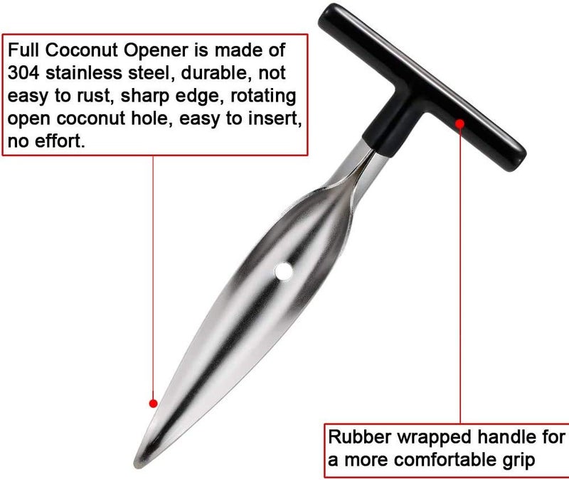 Styxon Stainless Steel Coconut Opener for Fresh Green Young Water - Works With Peeled Thai White Coconuts - Open in Seconds Super Safe Easy and Fast - Image 2