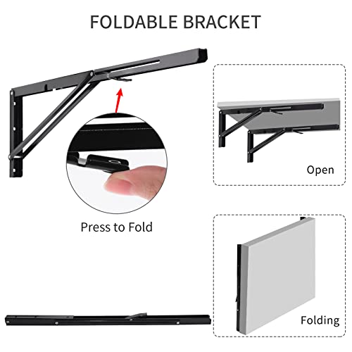YUMORE Folding Shelf Brackets, 22 Inch Heavy Duty L Bracket, Black DIY Collapsible Shelf Bracket for Workbench Folding Table Hinge, Max Load: 330lb, Pack of 2 - Image 3