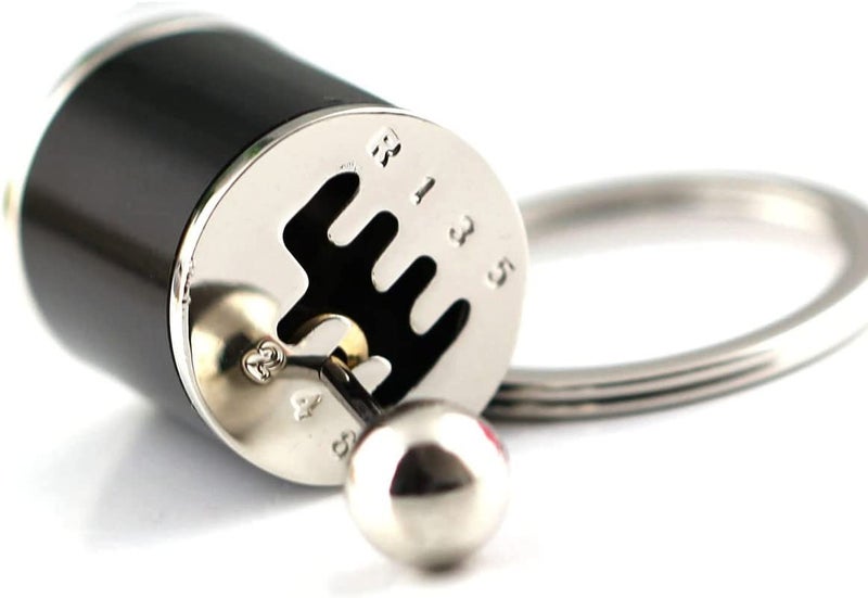 HEAVY DRIVER Alloy 6Speed Creative Auto Part Model Gear Box Keychain Chrome Six-Speed Manual Transmission Shift Lever Keyring Key Chain Turbo Car Gear Shift Stick Knob Keyfob - (Black) - Image 1