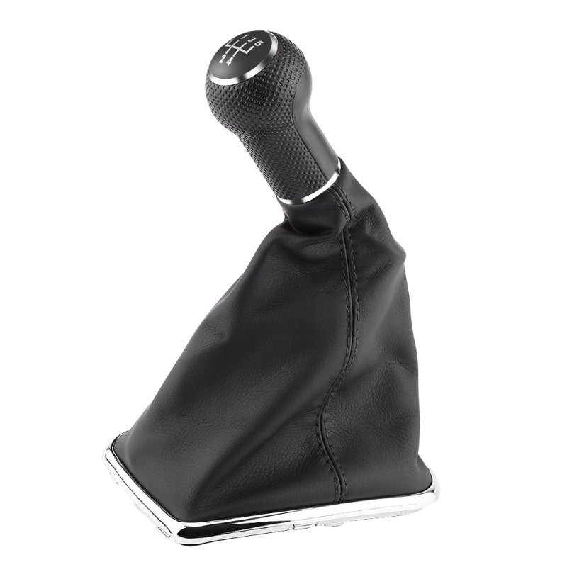 5 Speed Gear Shift Knob Gaiter Boot Full Kit Black Chrome Plated Edge Plastic Gearstick Knob - Synthetic Leather Gaiter Cover for Direct Replacement - Image 5