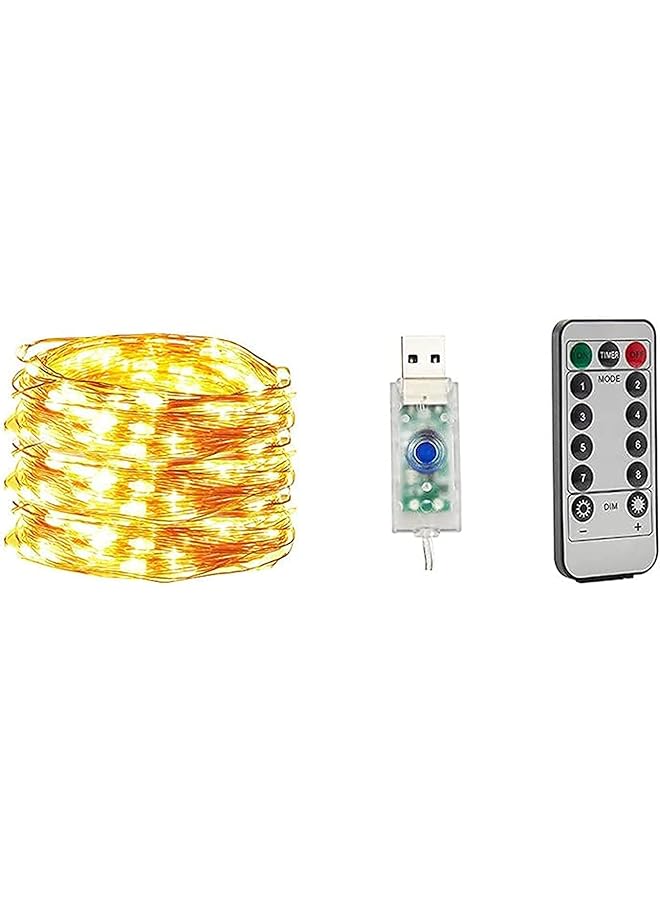The Bros Fairy String Light Waterproof 10M 100 LED 8 Modes USB Plug in With Remote Control Starry Firefly Copper Wire String Lights for Outdoor Bedroom Christmas Party Decorations (Warm White)  - Image 1