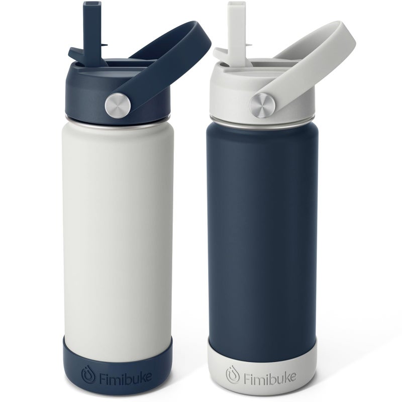 Fimibuke Kids Insulated Water Bottle, 18oz BPA FREE Kids Cups with Straw Double Wall Vacuum Tumbler 18/8 Stainless Steel Leak Proof Toddler Water Bottle for School Boys Girls (2 Pack, Coastal) - Image 1