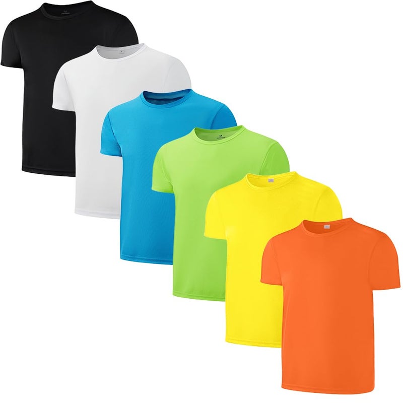 Phedrew 6 Pack Boys Youth Kids Mesh Athletic Quick Dry T Shirts Short Sleeve Moisture Wicking Tee Shirts Active Tops (Age 4-18) - Image 1