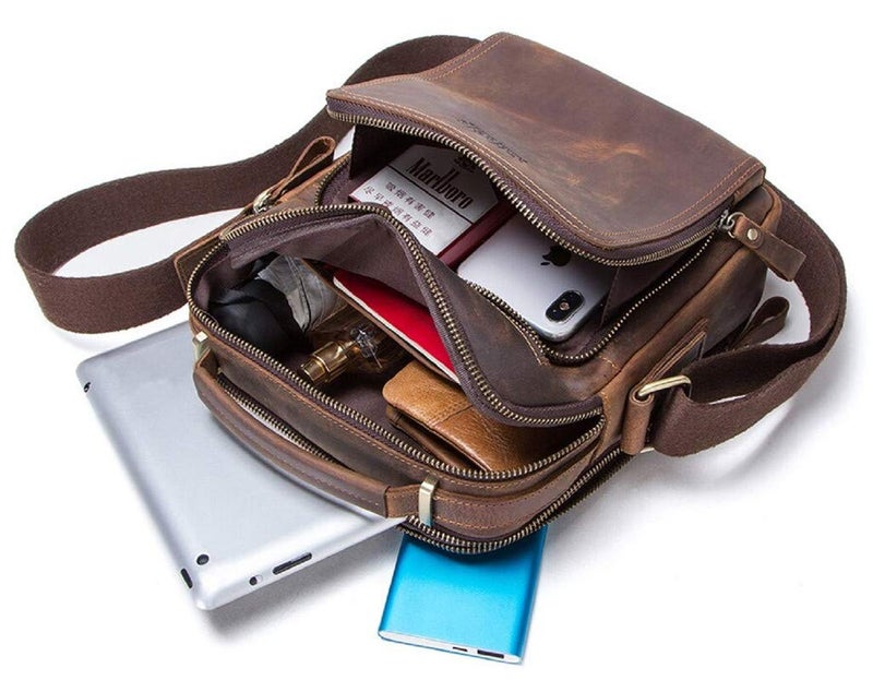 CONTACTS Unisex Genuine Leather Messenger/Crossbody/Sling Bag (Hunter Brown) Compatible with I PAD & Mini Laptop or Tablet upto 9 Inches - Image 1