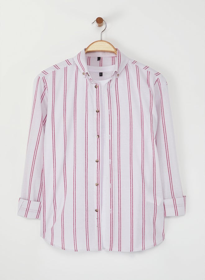 trendyol Claret Red*001 Slim Fit Button-down Collar Thin Striped Shirt - Image 2