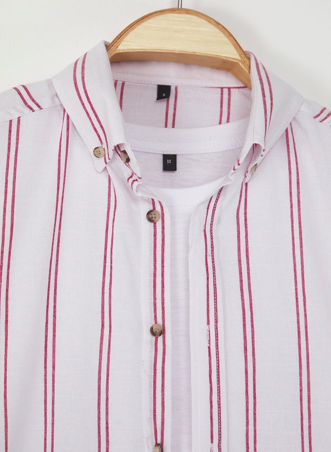 trendyol Claret Red*001 Slim Fit Button-down Collar Thin Striped Shirt - Image 3